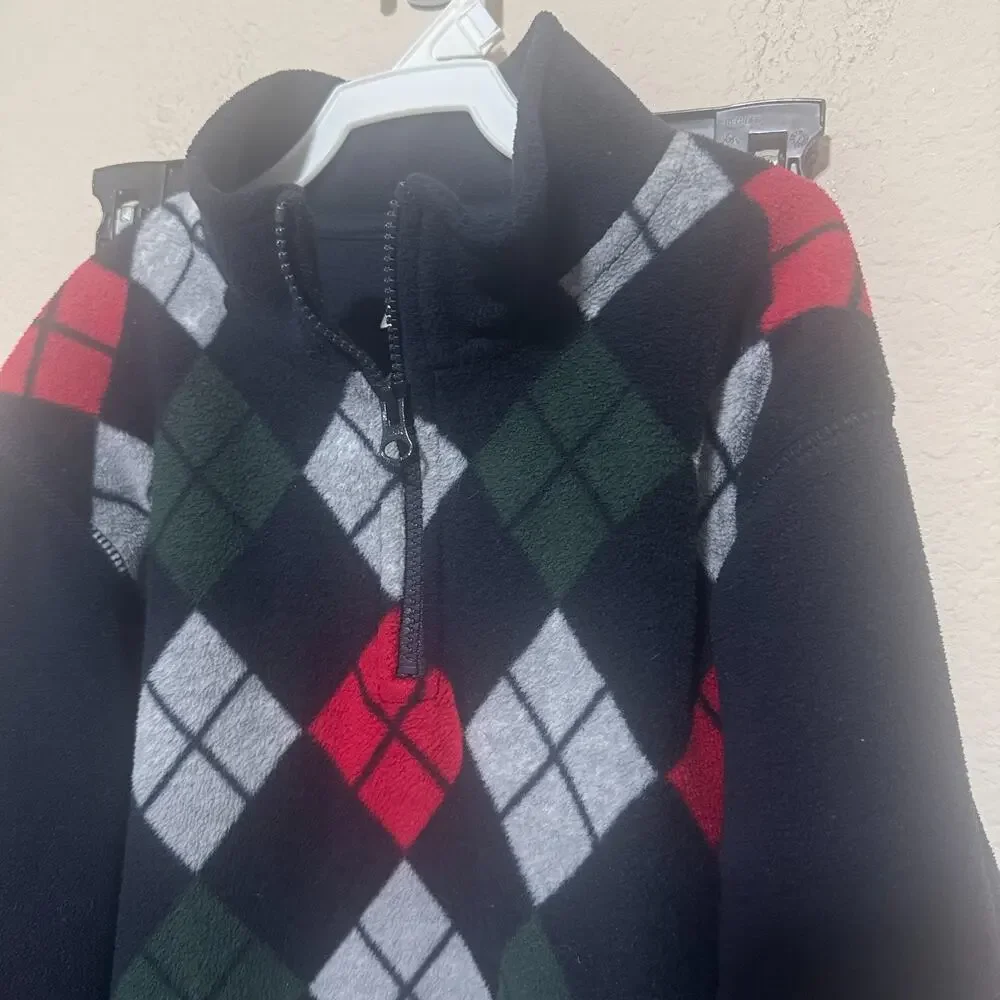 Gymboree Boys Argyle Sweater Navy Blue & Red 1/4 Zip Fleece preppy holiday‎ sz L